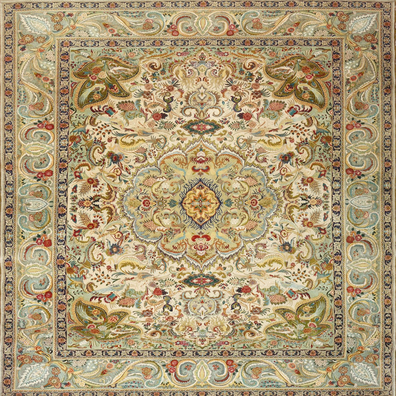 Tapis beige / vert Bridie, Carré 7 pi