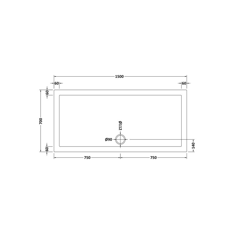 Ewell Shower Tray, 4 cm H x 149.5 cm W x 69.5 cm D
