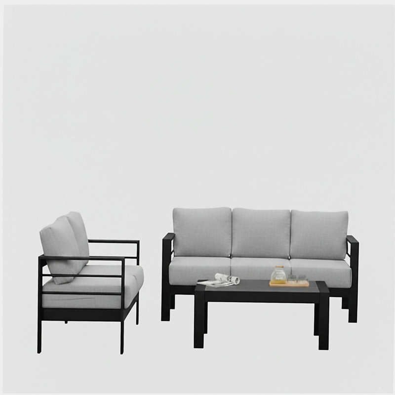 Ensemble de conversation de patio 3 pièces en aluminium 3 pièces, canapé d'extérieur 5 places avec coussins et structure gris clair épais et table basse