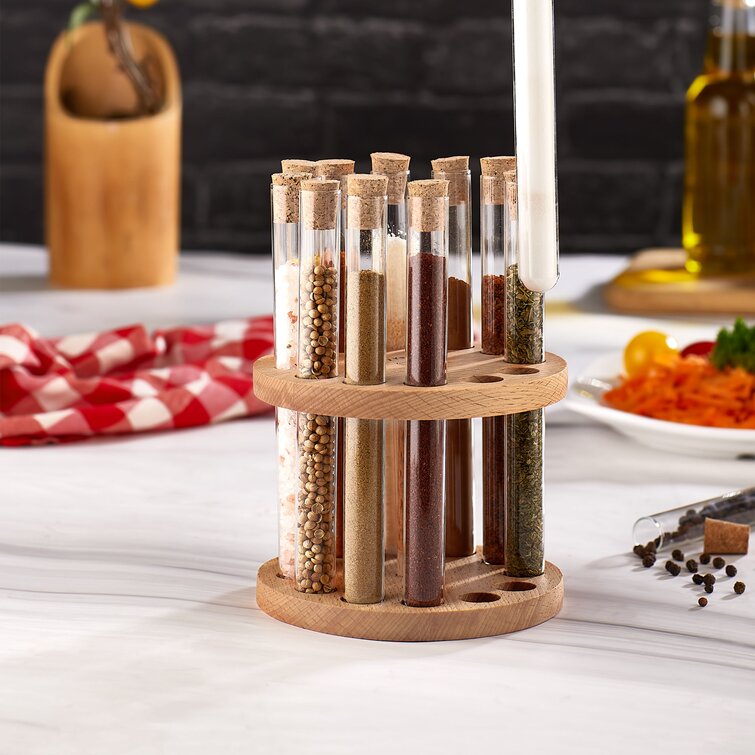Free-standing Wood Spice Jar & Rack Set