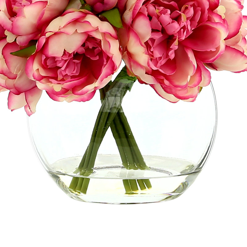Peony Floral In Glass Vase, Pink