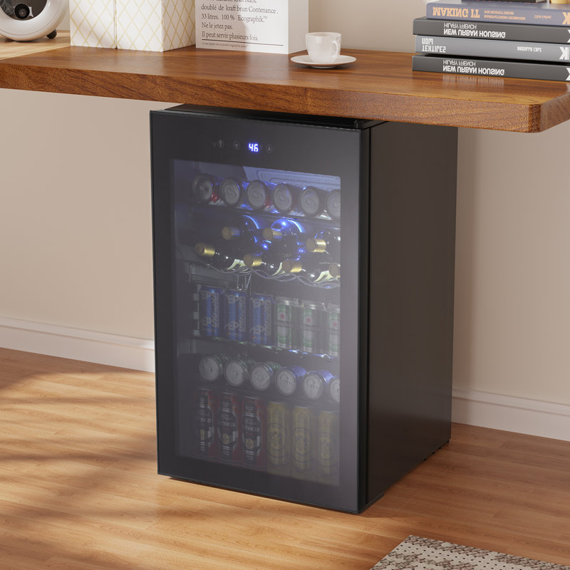 20.28'' W 37 Bottle or 145 Can Single Zone Freestanding Beverage Cooler & Wine Refrigerator Cooler, Black