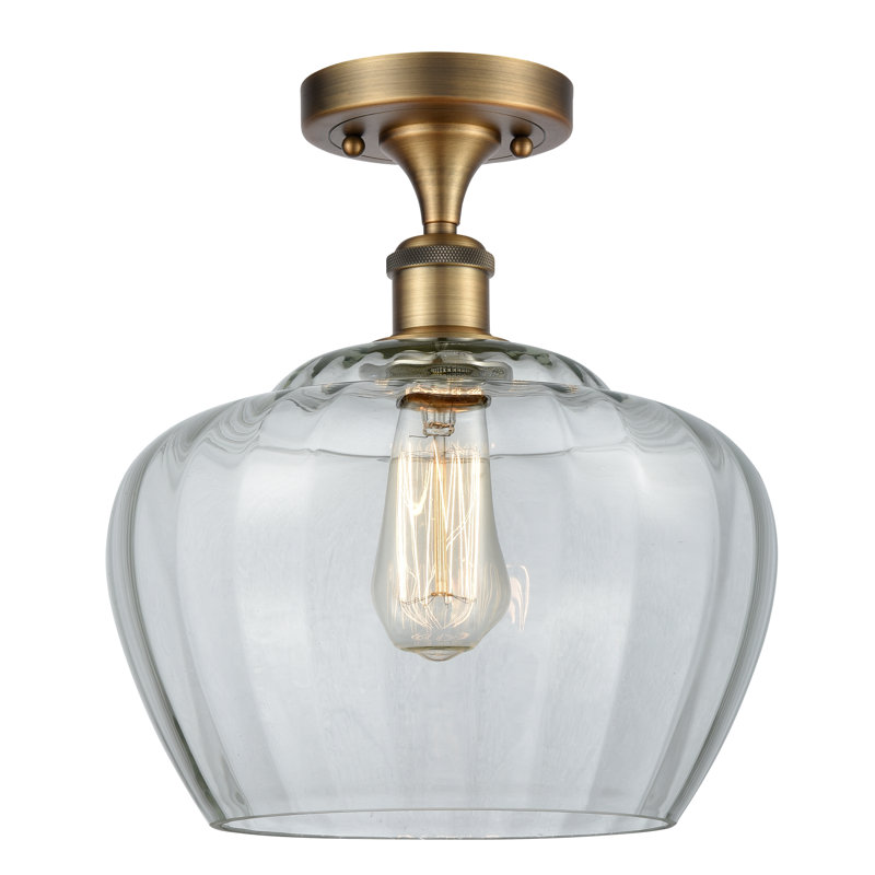 Plafonnier semi-encastré 1 lumière Renee, Transparent, Laiton brossé, Ampoule non incluse