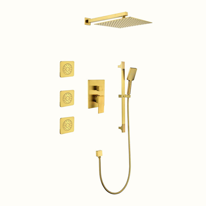 Complete Shower System with Rough in-Valve, Brushed Gold