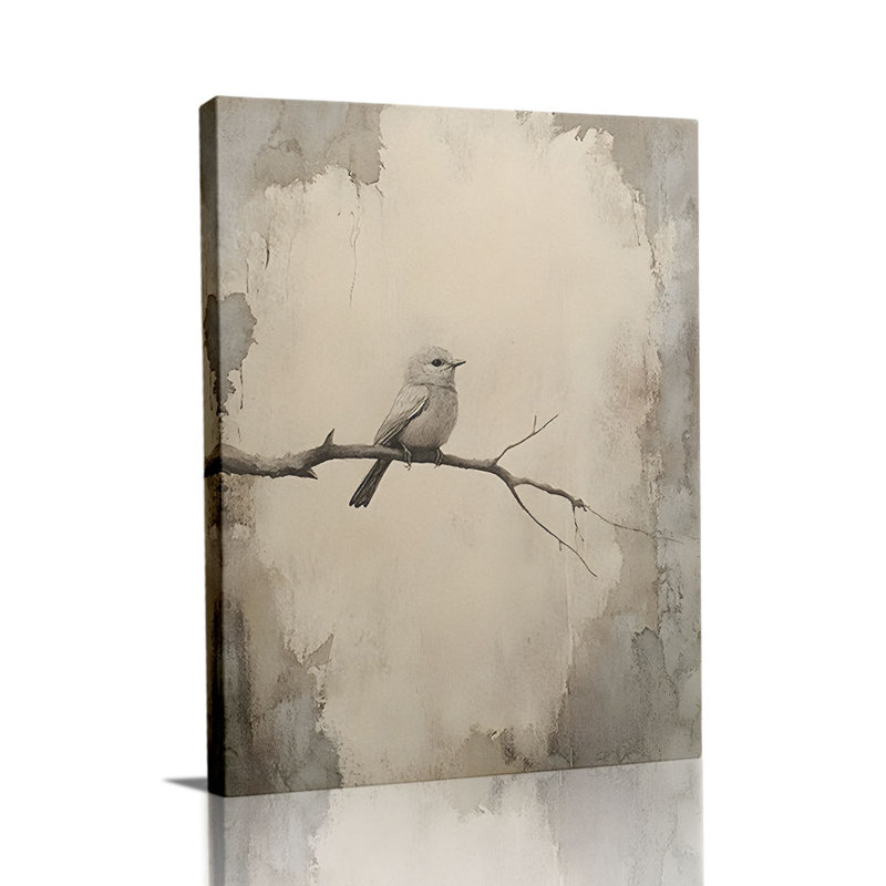Cadre tendu minimaliste minimaliste «Bird on Branch in Soft Tones» pour Cozy Studio, 36 * 24 pouces (90 * 60 * 2cm)