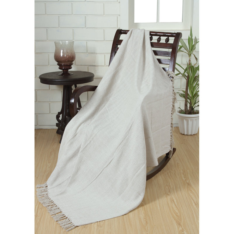 Hand Woven Throw Blanket, 50" W x 60" L, Stone