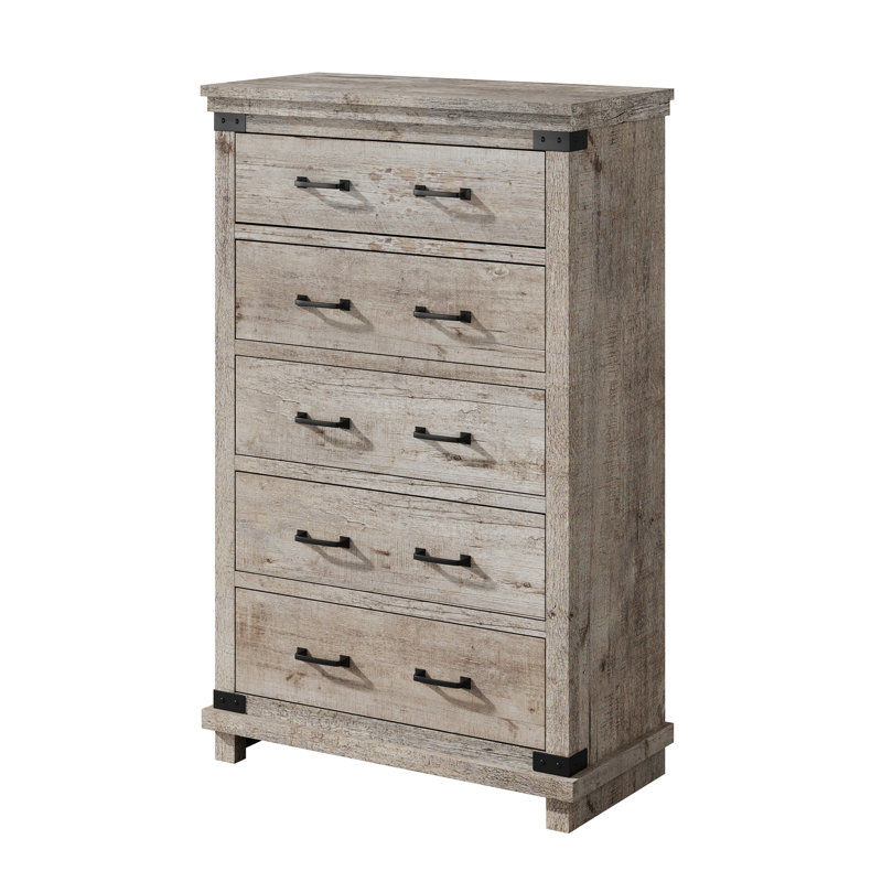 Commode 5 tiroirs Quan Farmhouse, Gris clair