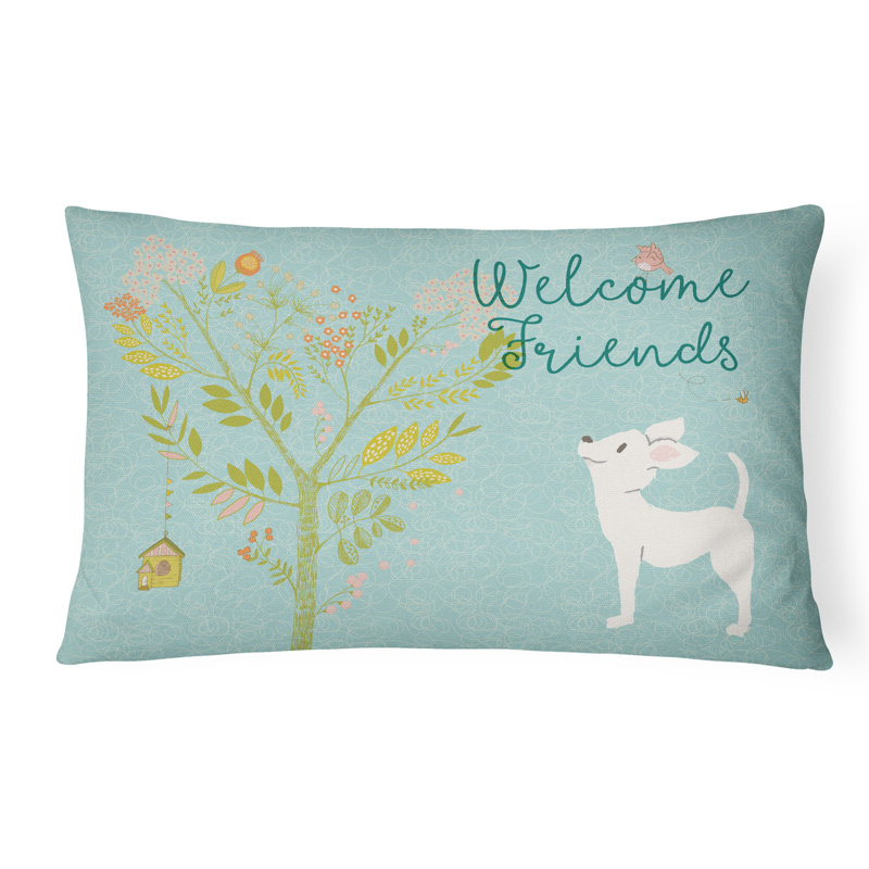  Coussin intérieur / extérieur Welcome Friends Chihuahua, blanc