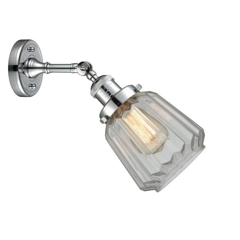 Vinson Armed Sconce, Polished Chrome, Clear