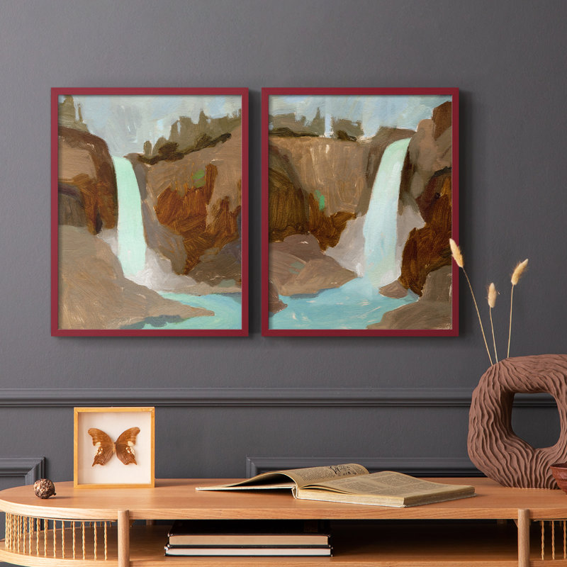 Impression encadrée Turquoise Falls I-Premium - prête à être accrochée - aucun clou requis - aucun clou requis, Rouge