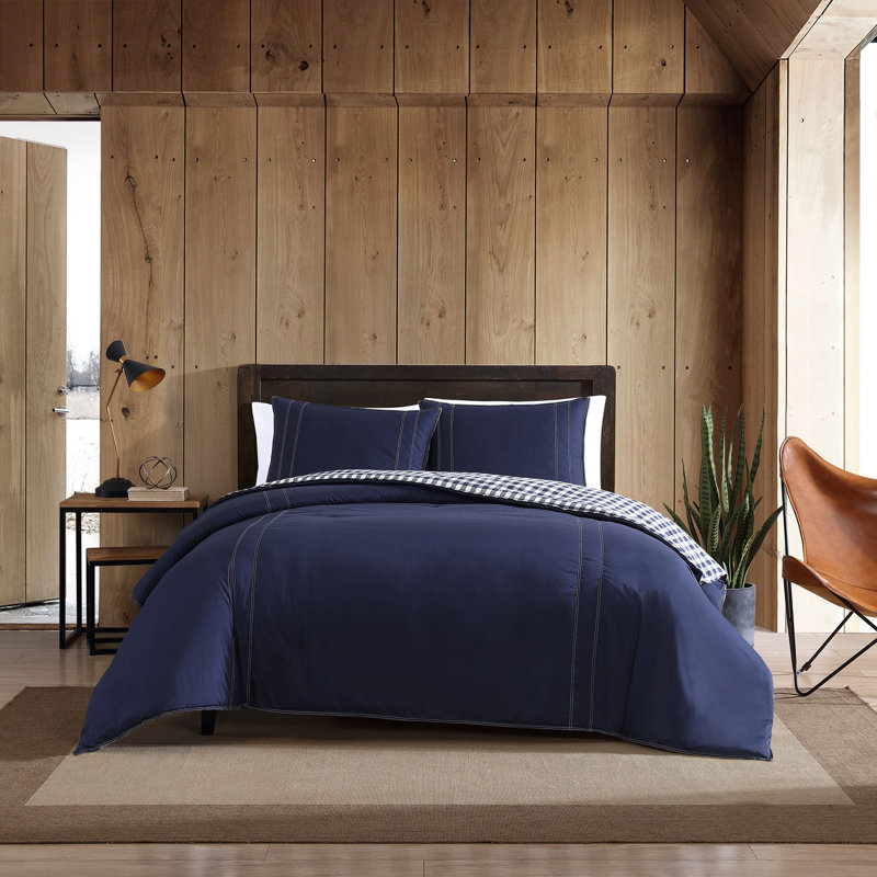 Navy Cotton Twin Reversible Comforter Set with Sham