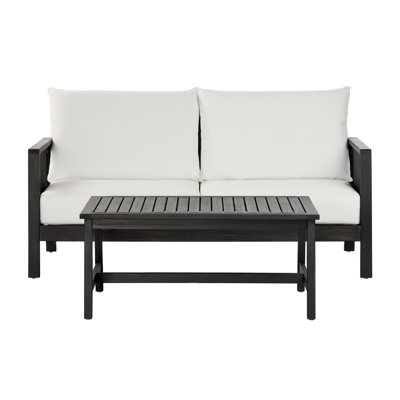 Ensemble de canapé d'extérieur 2 pièces avec causeuse et table basse, bois d'acacia avec coussins gris foncé