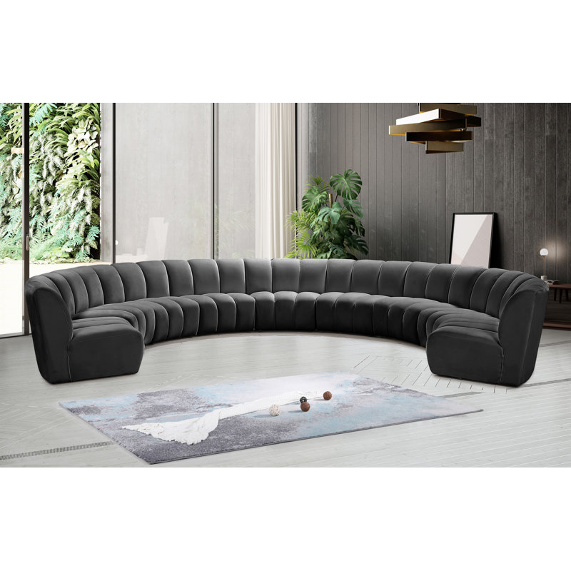 Canapé modulaire en velours Infinity, Velours gris, 9 pièces