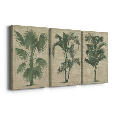 Burlap Palm Silhouette I  -Custom Wrapped Gallery Canvas - 3 Pieces