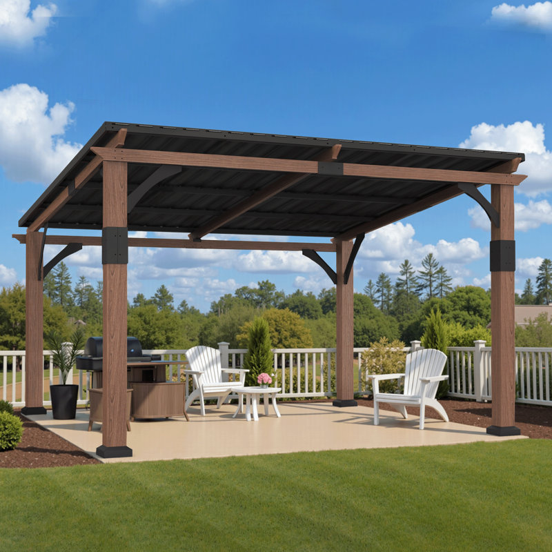 Heavy Duty Outdoor Patio Gazebo with Slope Steel Roof and Aluminum Frame, 2,500 lbs Snow Load, 8' H x 12' W x 8.7' D
