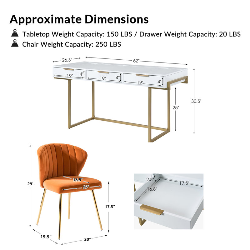 Euclid 2-Piece Desk Office Chair Set, Orange
