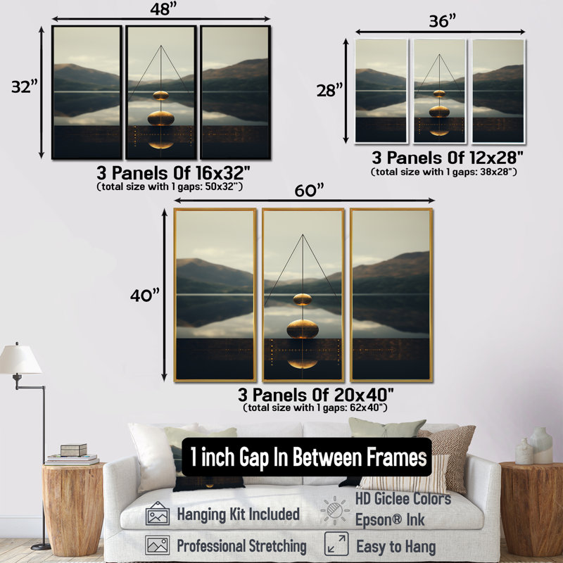 Dietrick - ensemble d'art mural paysage abstrait, Cadre flottant noir, H 32 po x l 48 po x P 1 po