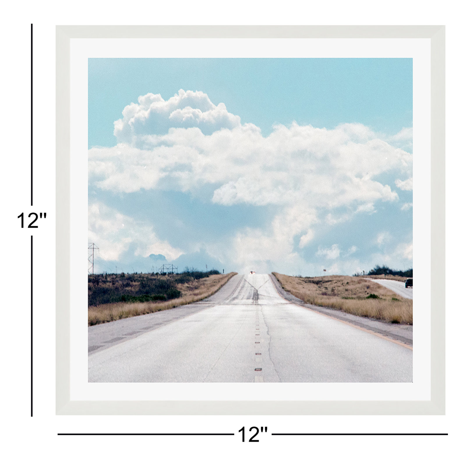 Urbino "The Travelers Road and Clouds" Print, No, White Floater Framed, 12" H x 12" W x 2" D