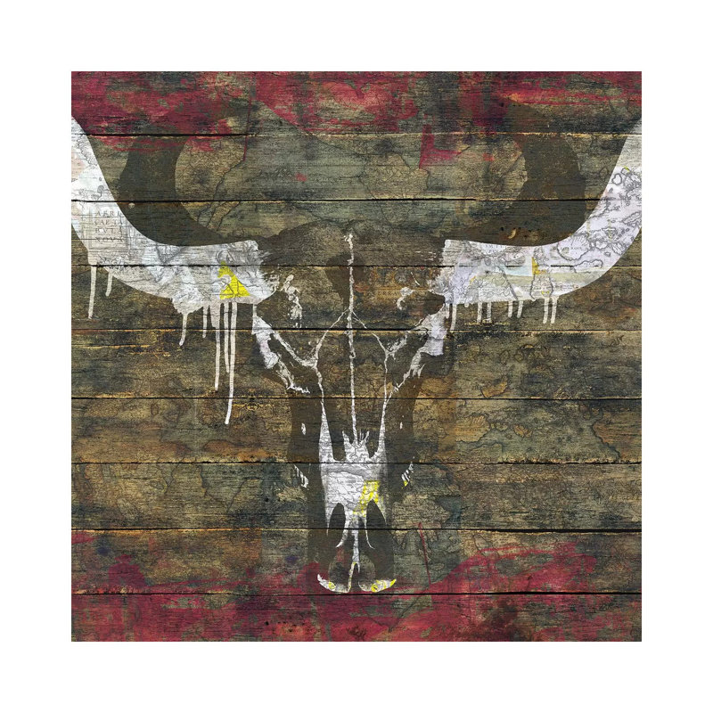 Two Sides (Cow Skull) by Diego Tirigall - Wrapped Canvas Painting, 45.72 cm H x 45.72 cm W