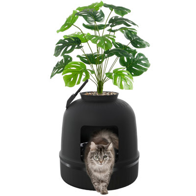 Cat Litter Box, Hidden Enclosure Litter Tray With Odor Control & Carbon Filter In Living Room, Bedroom, Corner With Faux Plant& Plastic Scoop, Litter Liner, 48 X 120 Cm/19x47, Black