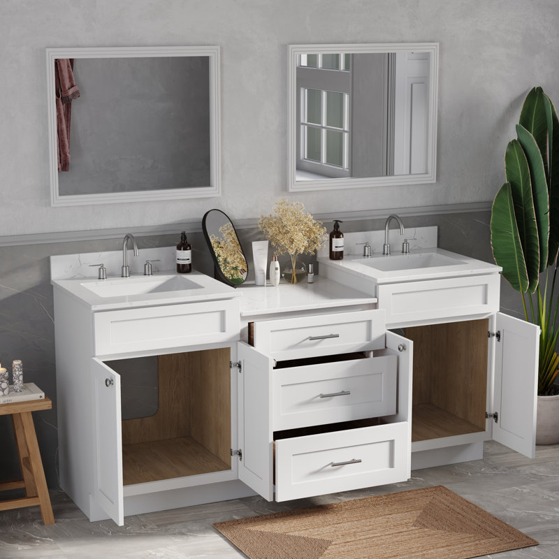  Dessus de meuble-lavabo double 72 po 84 po 96 po, 73", Blanc