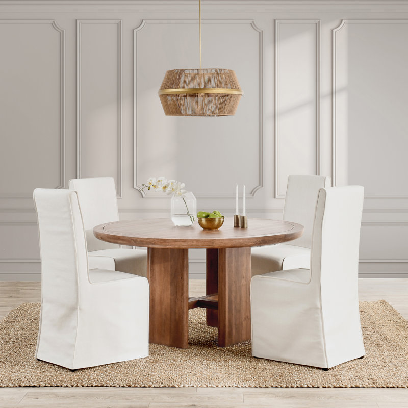 Selena Round Solid Wood Dining Table, Brown