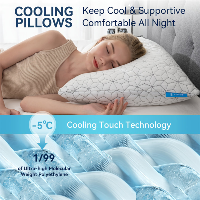 King Size White Cooling Gel Memory Foam Pillows Set of 2