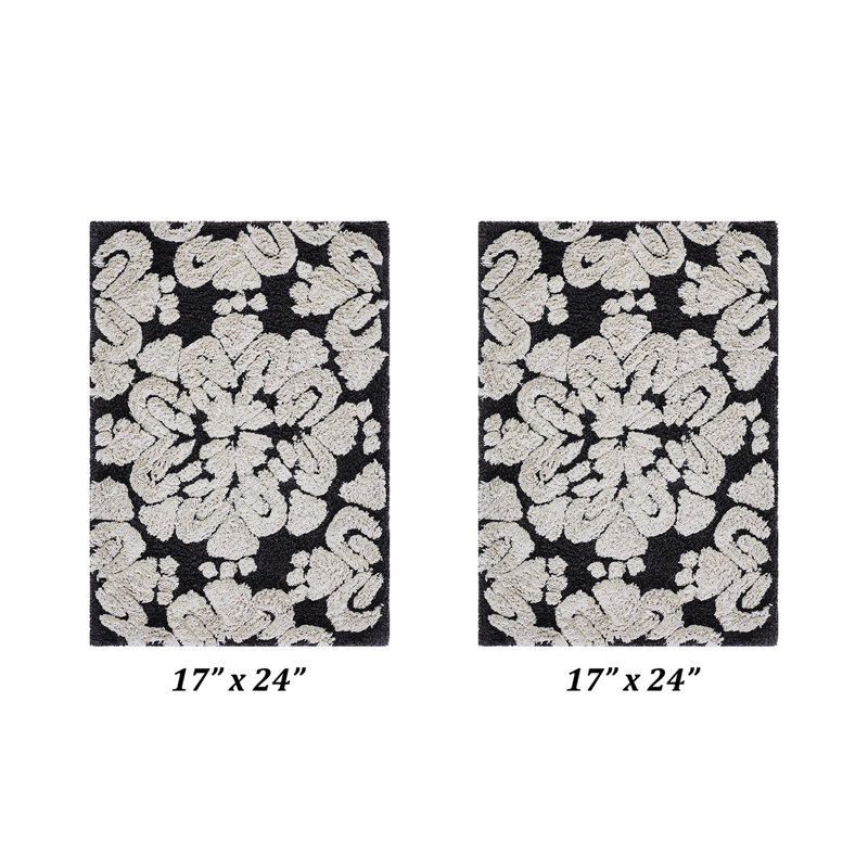 Chemash Premium-Quality 100% Cotton Super Absorbent Machine Washable Bathroom Rug Set, Charcoal, 2 PC (17" x 24" | 17" x 24")