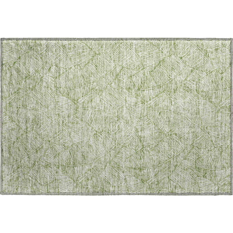 Premium Machine Washable Prisco Green Rug, Rectangle 1'8" x 2'6"