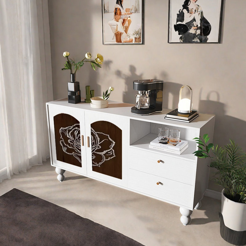 Buffet 59,1 po de style rétro, Blanc