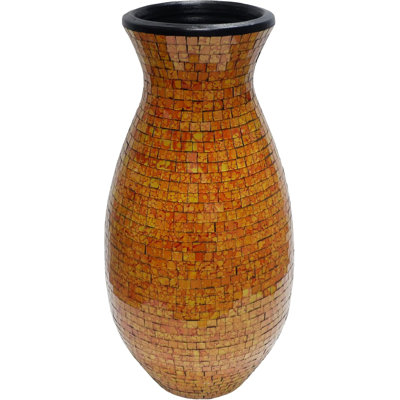 Zorigs Floor Vase, 24 Inch Mosaic Vase – Tall Cylinder Made of Terracotta with Orange Glass Mosaic Pieces – Handcrafted Decorative Home Décor Accent Piece for Bedroom, Living Room, Office