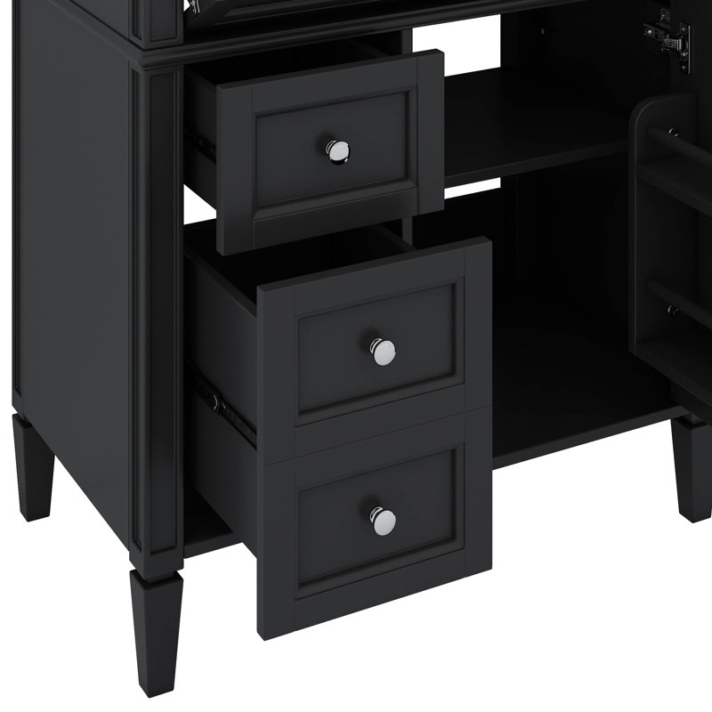 Ensemble de meuble-lavabo 30 po avec lavabo, 2 tiroirs et un tiroir basculant, porte d'armoire à fermeture en douceur, Noir