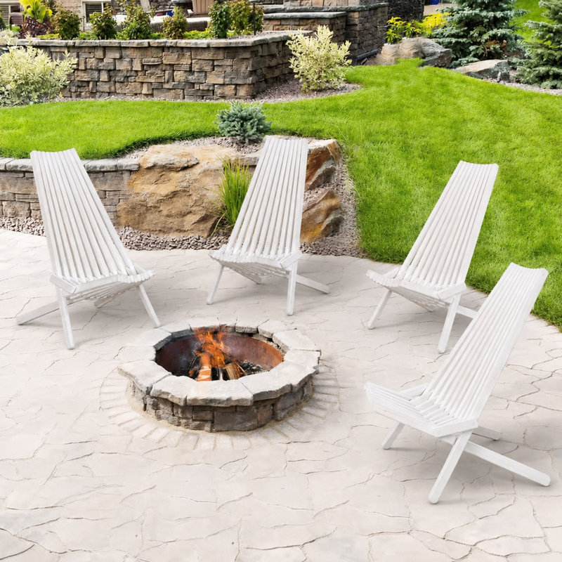 Chaise longue pliante d'extérieur Lashawn en bois d'acacia - Blanc vieilli, Blanc, Non
