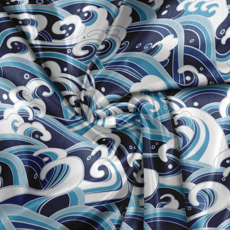 Rustic curtain, water splash foam, pale blue navy blue