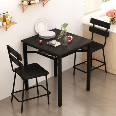 Ensemble de table de salle à manger à hauteur de comptoir avec 2 tabourets de bar, ensemble de table de coin-repas de style campagnard industriel avec support de rangement pour le vin sous la table, ensemble de salle à manger à hauteur de pub avec cadre en bois rétro pour petite cuisine et appartement