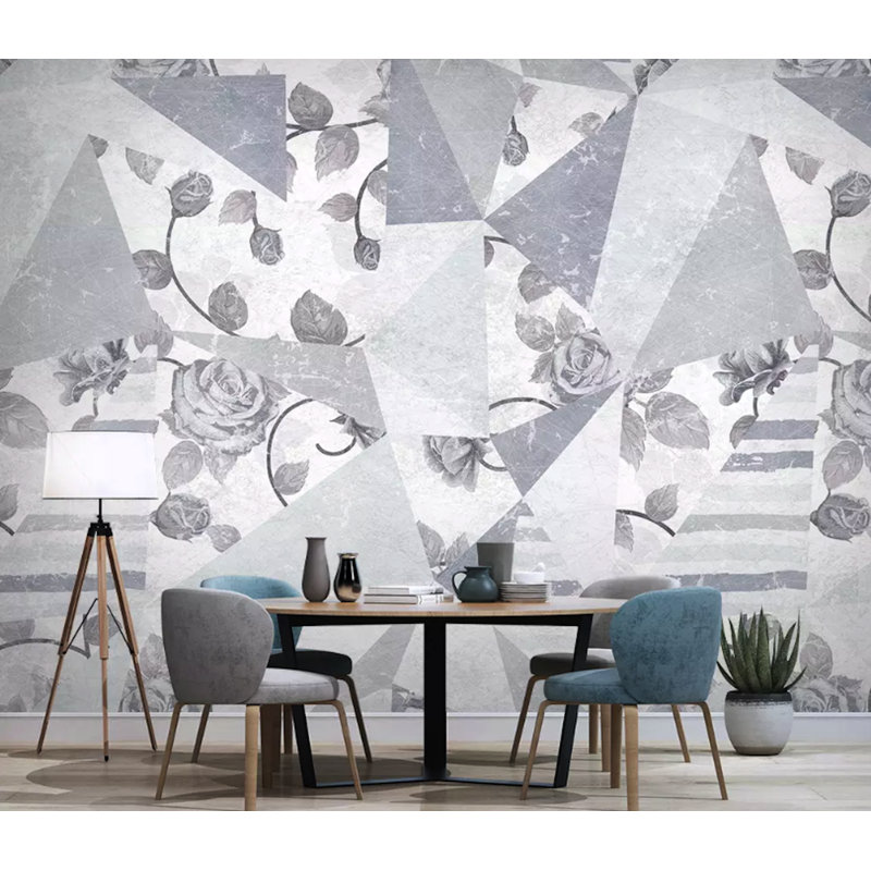 Papier peint amovible floral avec motif géométrique scandinave, L 9 po x l 15 po