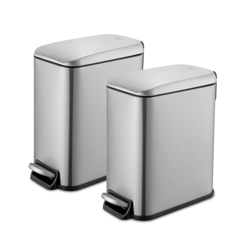 Qualiazero 1.3 Gallon Stainless Steel Slim Step On Bathroom Trash Can, Silver