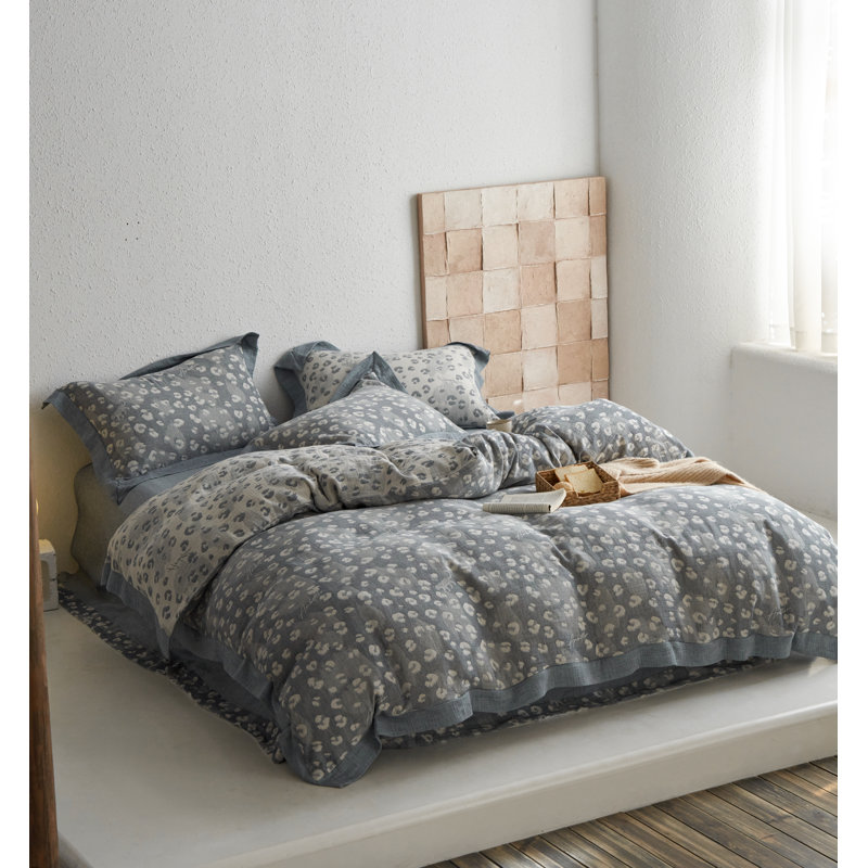 Ensemble de housse de couette rétro en jacquard de coton et lin texturé, Housse de couette pour grand lit + 2 taies d'oreil