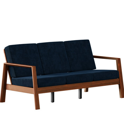 Ensemble de 3 chaises en velours bleu marine de style Mid-Century avec support en bois massif