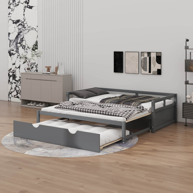 Twin Size Extending Daybed With Trundle, Gray