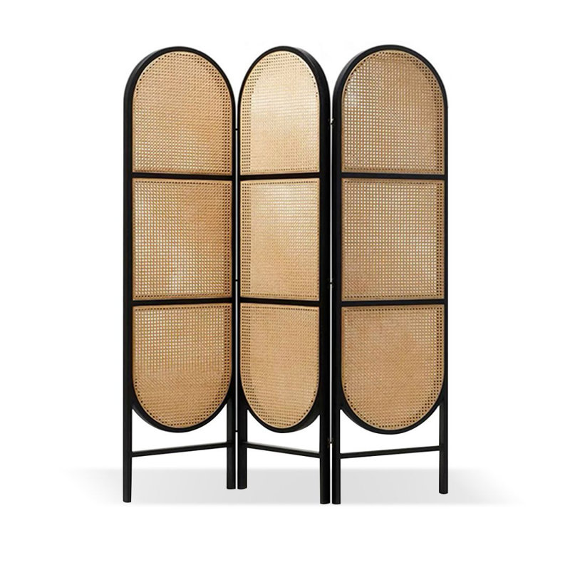 Cloison 3 panneaux pliants en bois massif et osier Burlywood
