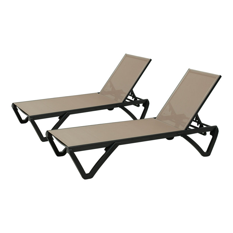 Ensemble de chaises longues d'extérieur réglables en aluminium 2 pièces, Kaki
