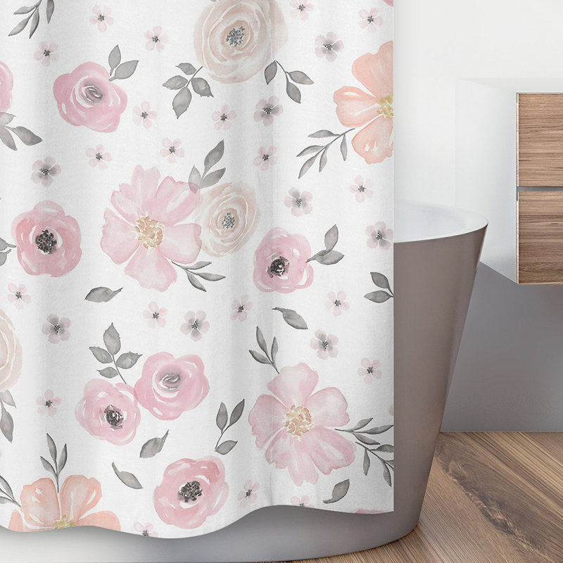 Rideau de douche simple Watercolor Floral, Rose / gris / blanc