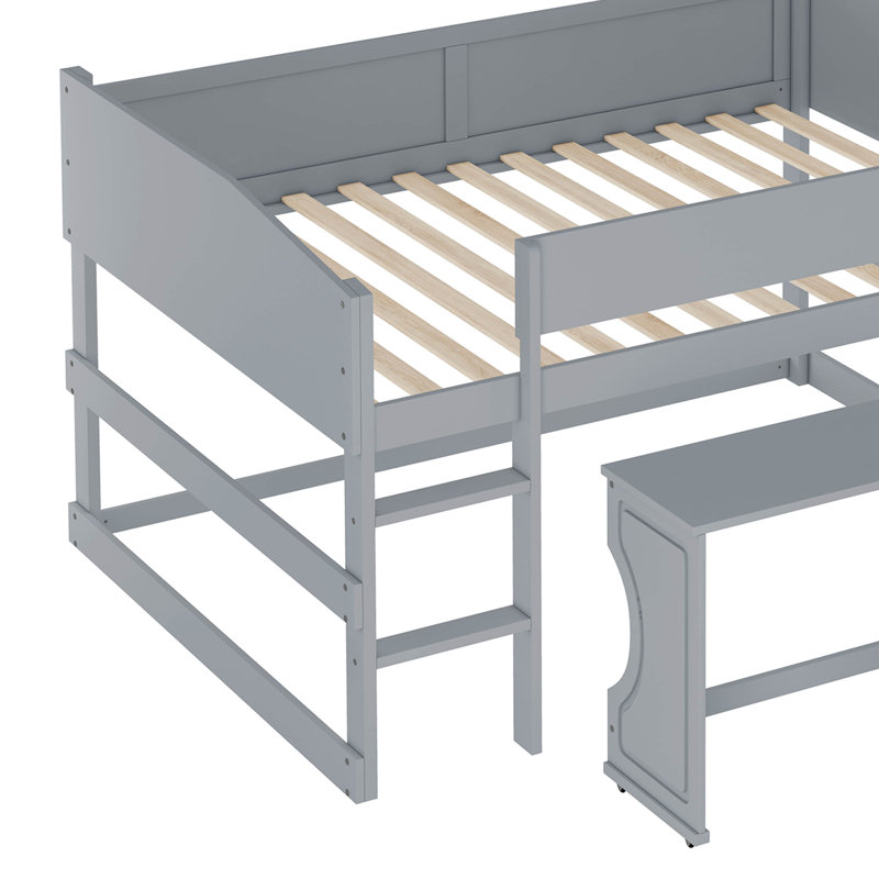 Lit mezzanine double bas pour enfants Caulkins, Gris