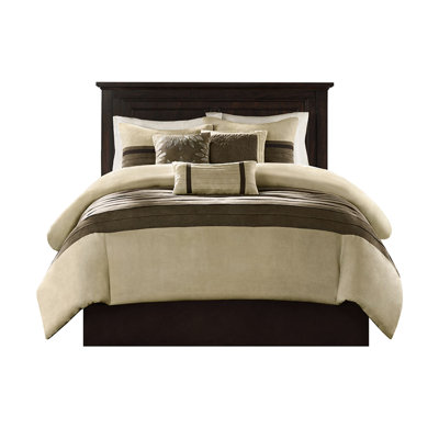 Édredon 7 pièces en faux suède, très grand, tissu naturel, design transitionnel, 2 taies décoratives, 3 coussins décoratifs, jupe de lit en daim, style, coussins faciles d'entretien