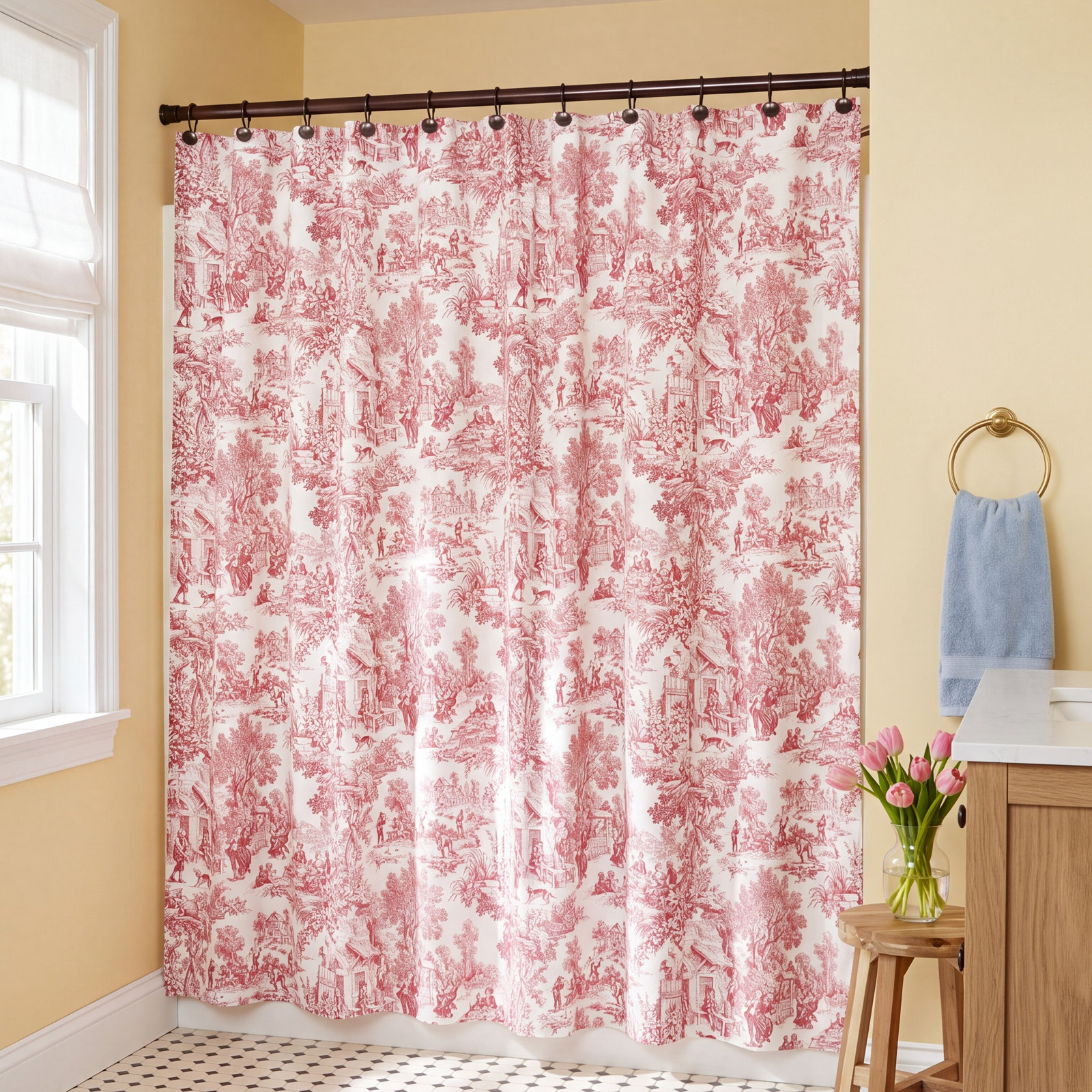 Amelie Cotton Shower Curtain, Red