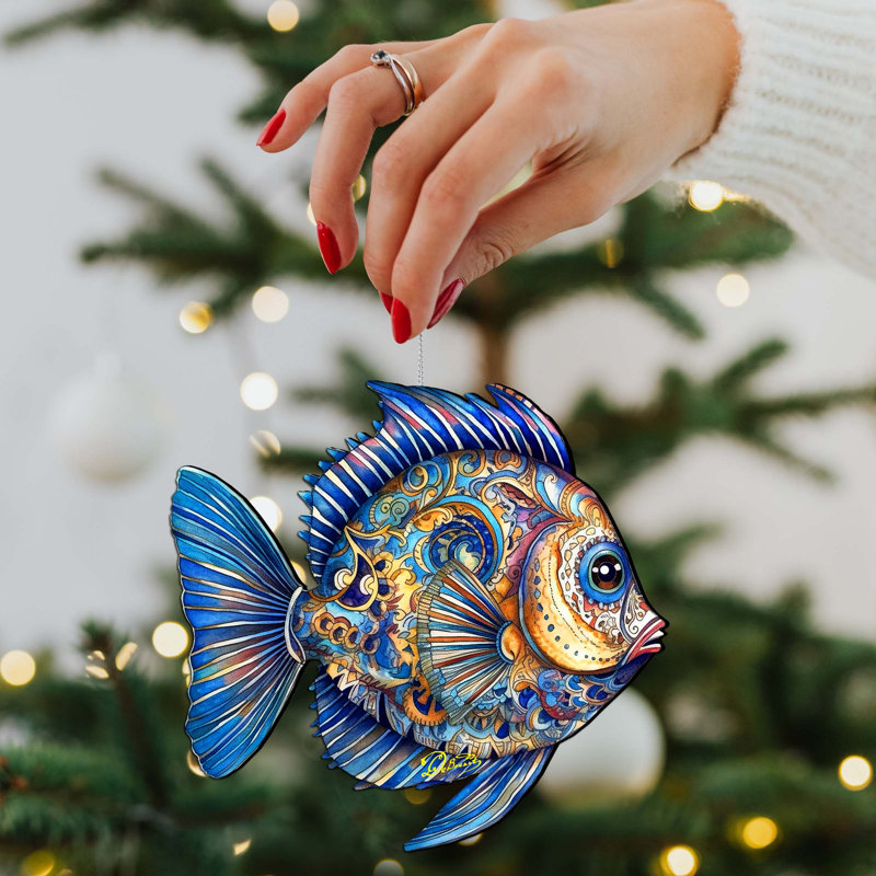 Ornements en bois par D. Debrekht, Holiday Coastal Ornaments - Turquoise Tide Fish
