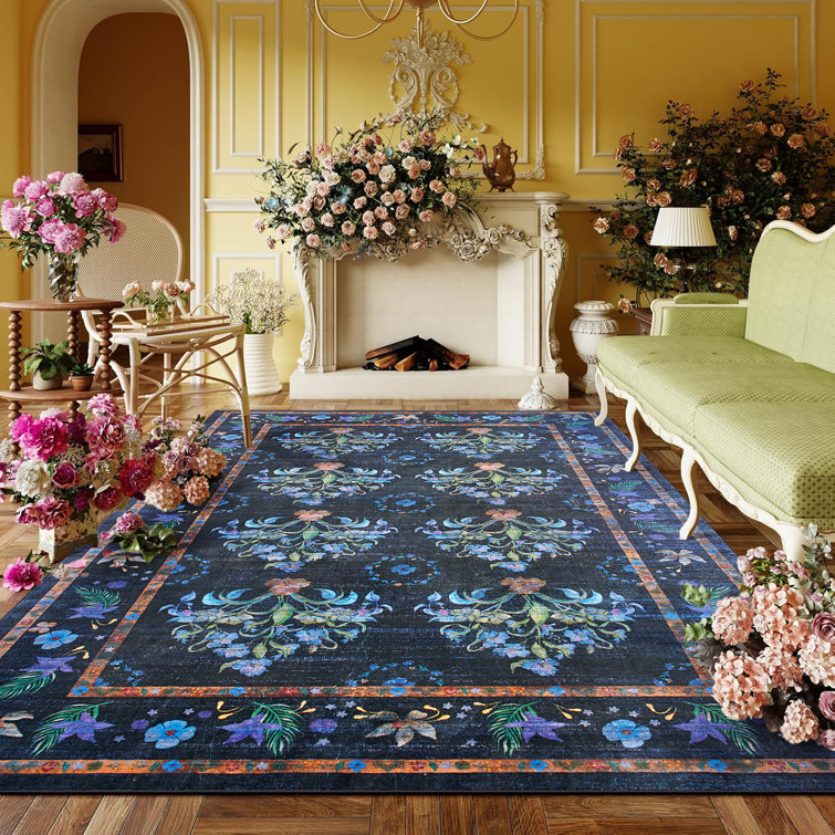 Straub Large Floral Rugs Living Room Rug Washable Bedroom Rug Non-Slip Colorful Vintage Accent Floor Carpet For Home Decor