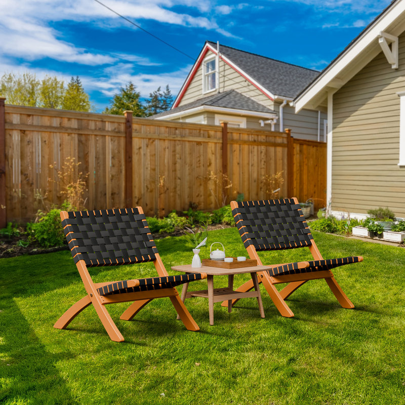 2PCS Patio Fir Wood Folding Armless Chair, Black