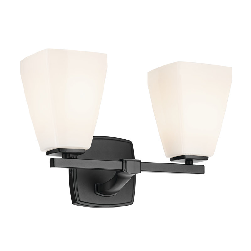 14.25" 2-Light Vanity Light with Water Glass, Opal Etched, Satin Black